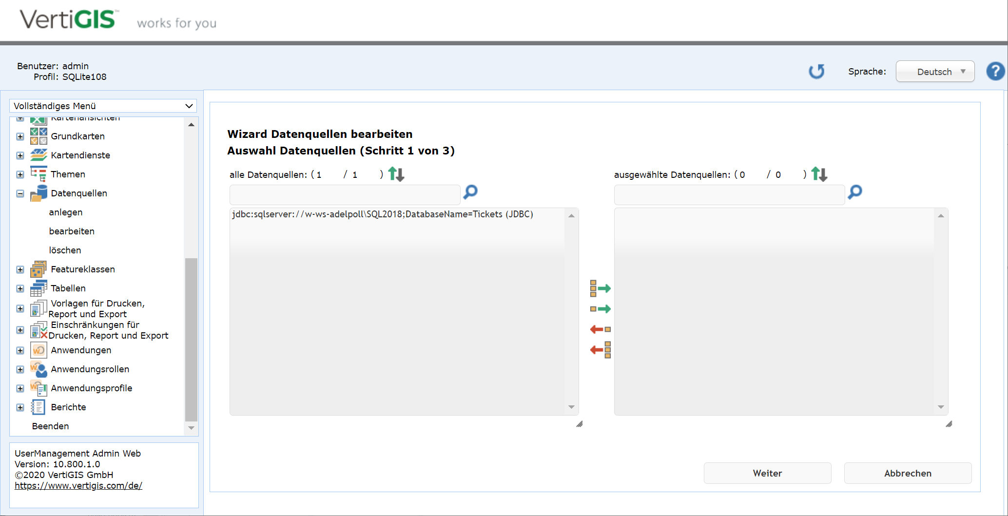 Datenquellen bearbeiten - 1. Schritt
