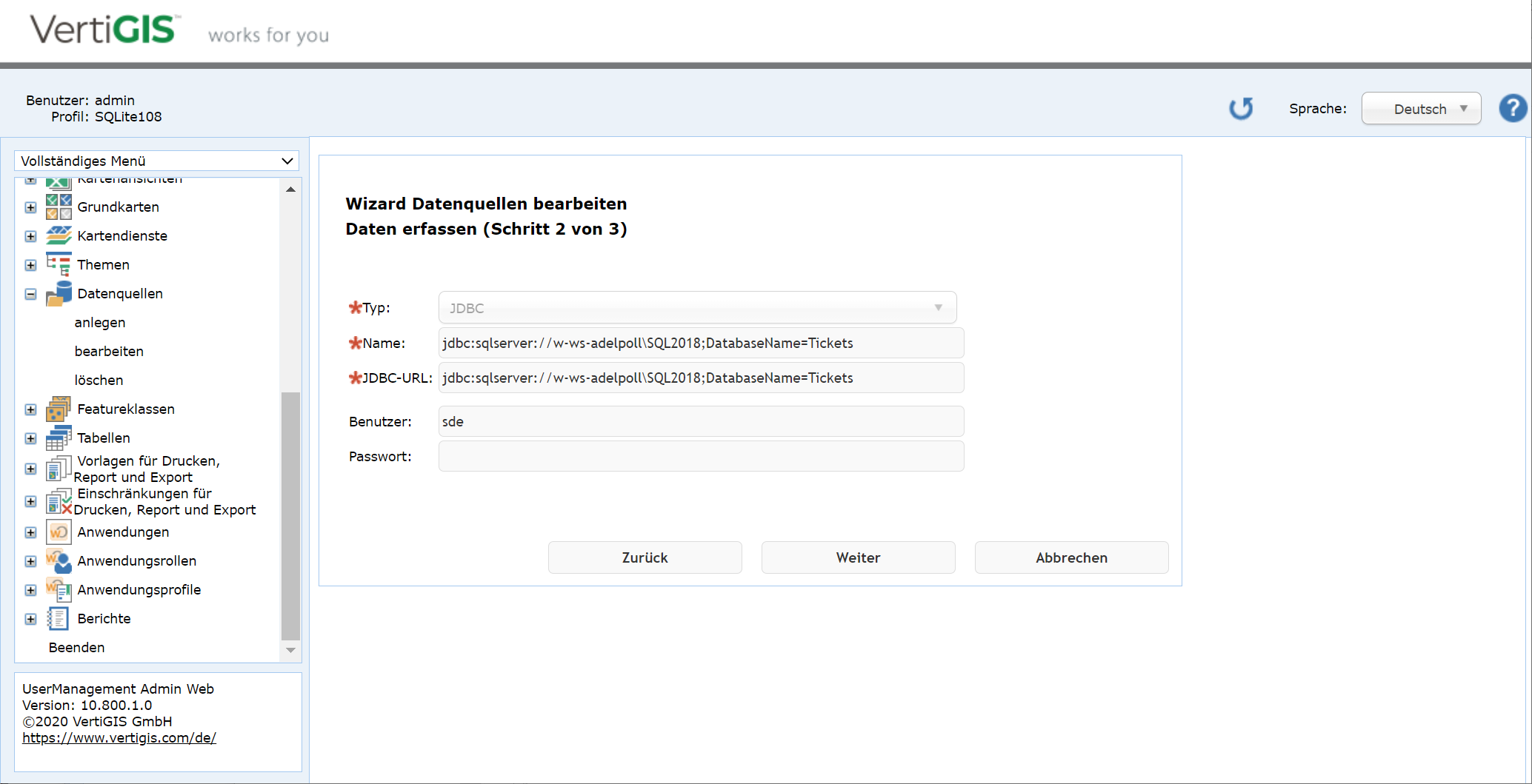 Datenquellen bearbeiten - 2. Schritt