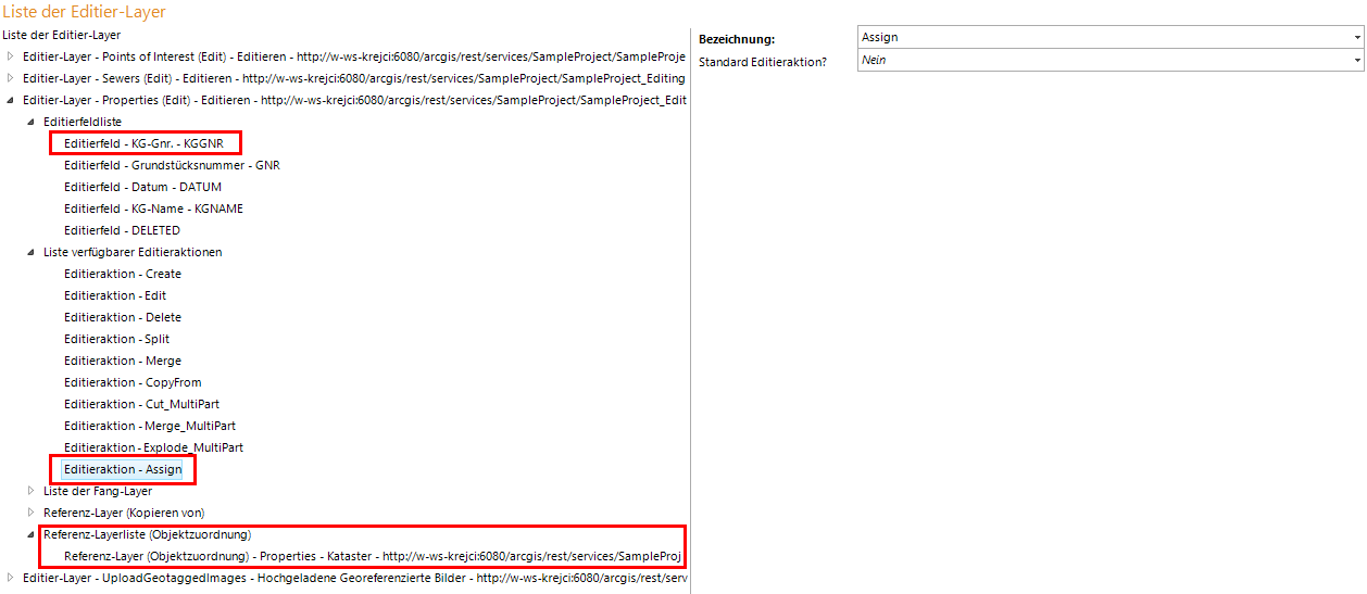 Konfiguration des Objektzuordnungslayer in den Ziel-Layer der Editierlayerliste