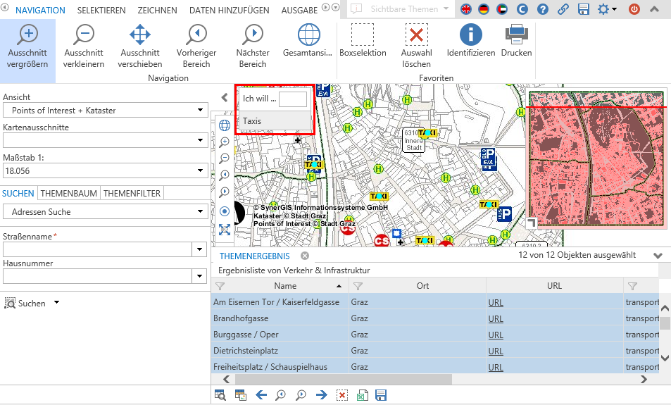 Schnellfunktion zur Taxi-Suche im WebOffice core Client