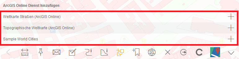 WebOffice mobile client - ArcGIS Online Dienst hinzufügen (untere Werkzeugleiste)