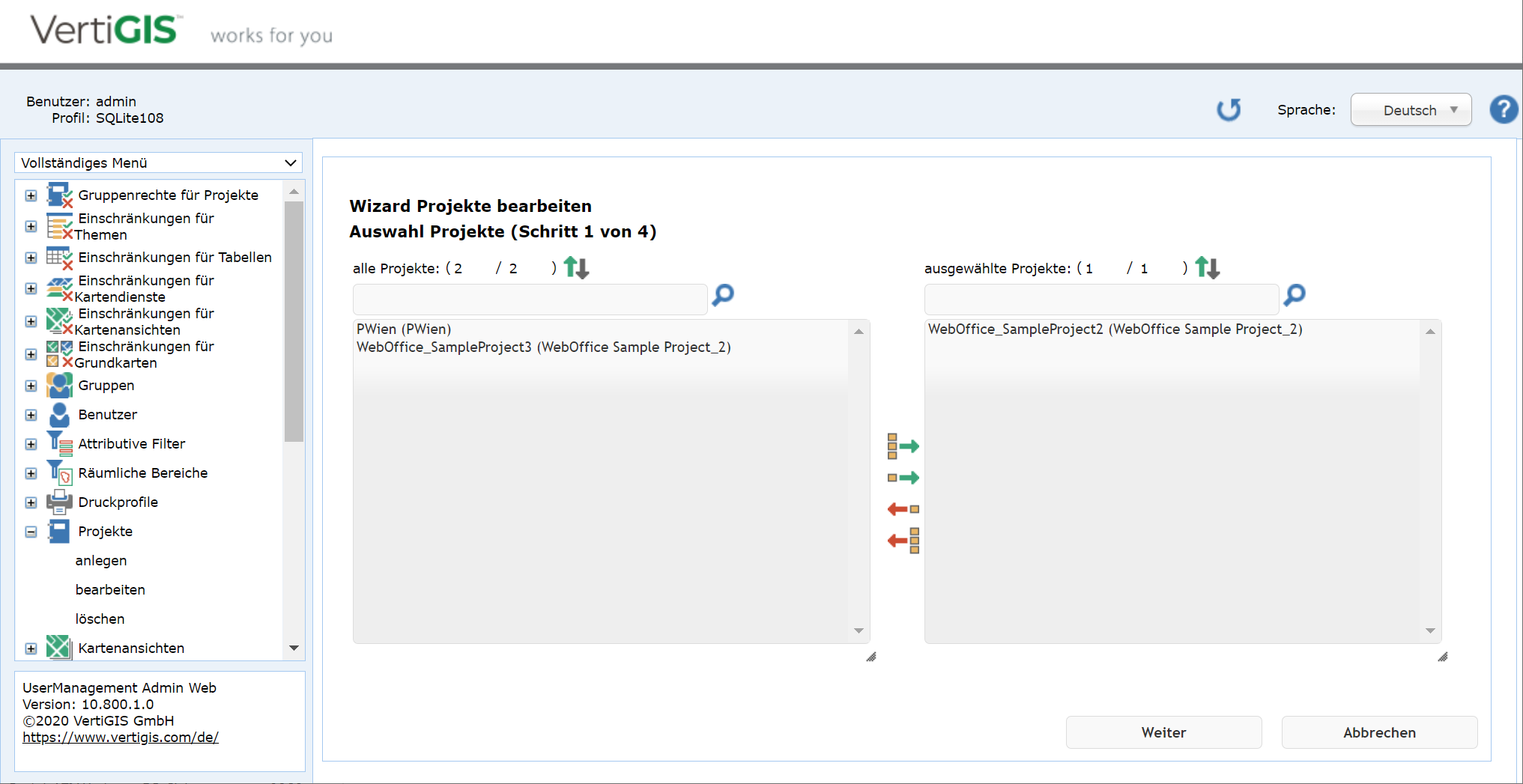 Ein Projekt ändern - Schritt 1