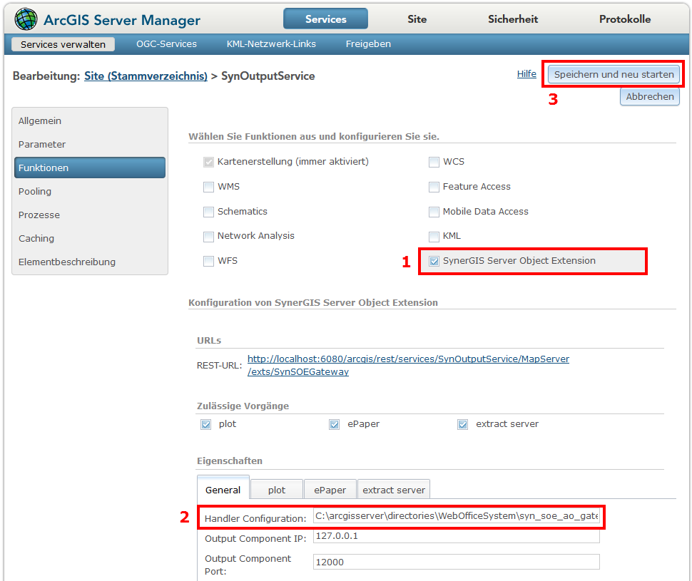 Überprüfung der SOE im ArcGIS Server Manager Überprüfung der SOE im ArcGIS Server Manager