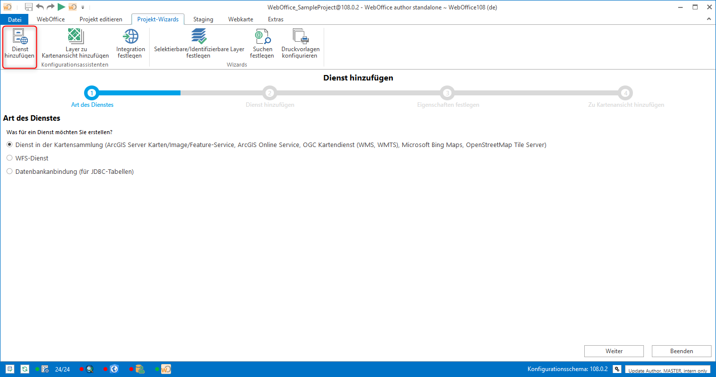 Starten des Assistenten "Dienst hinzufügen" Starten des Assistenten "Dienst hinzufügen"
