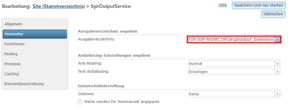 Ausgabeverzeichnis am ArcGIS Server anpassen