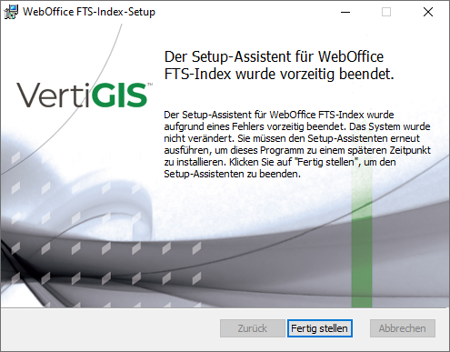 Deinstallation-Setup von WebOffice FTS-Index schlägt fehl
