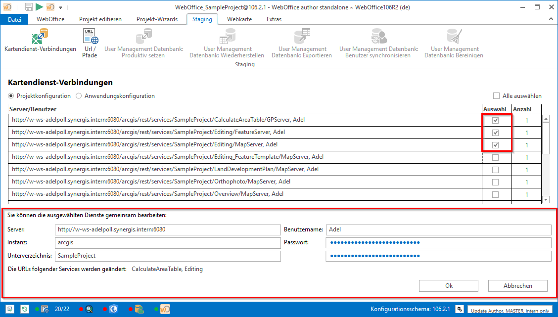 Anpassen des Benutzers und des Passworts der ArcGIS Kartendienste