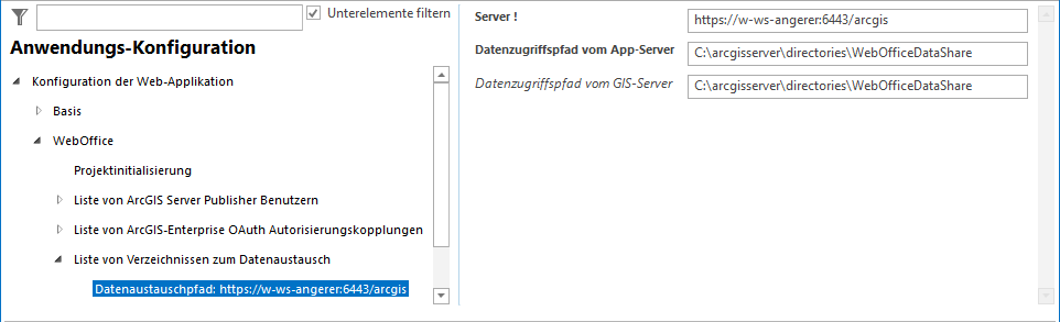 Konfiguration Liste von Verzeichnissen zum Datenaustausch