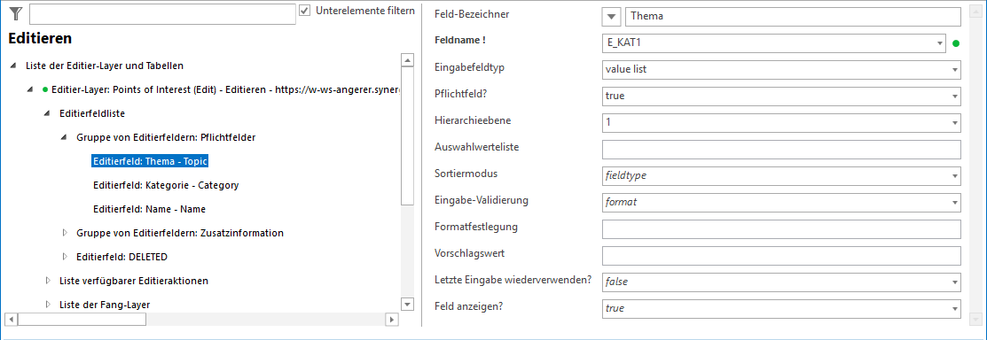Konfiguration des Editierfelds innerhalb einer Gruppe von Editierfeldern