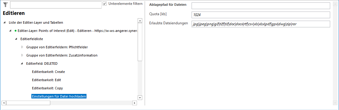 Konfiguration - Einstellungen für Datei hochladen