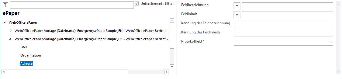 Konfiguration Adresse der Organisation