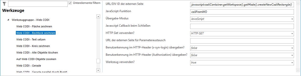 Konfiguration - Web CODI Rechteck zeichnen Konfiguration - Web CODI Rechteck zeichnen