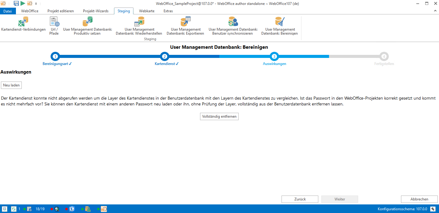Auswahl der Vorgangsweise bei nicht erreichbaren Kartendiensten