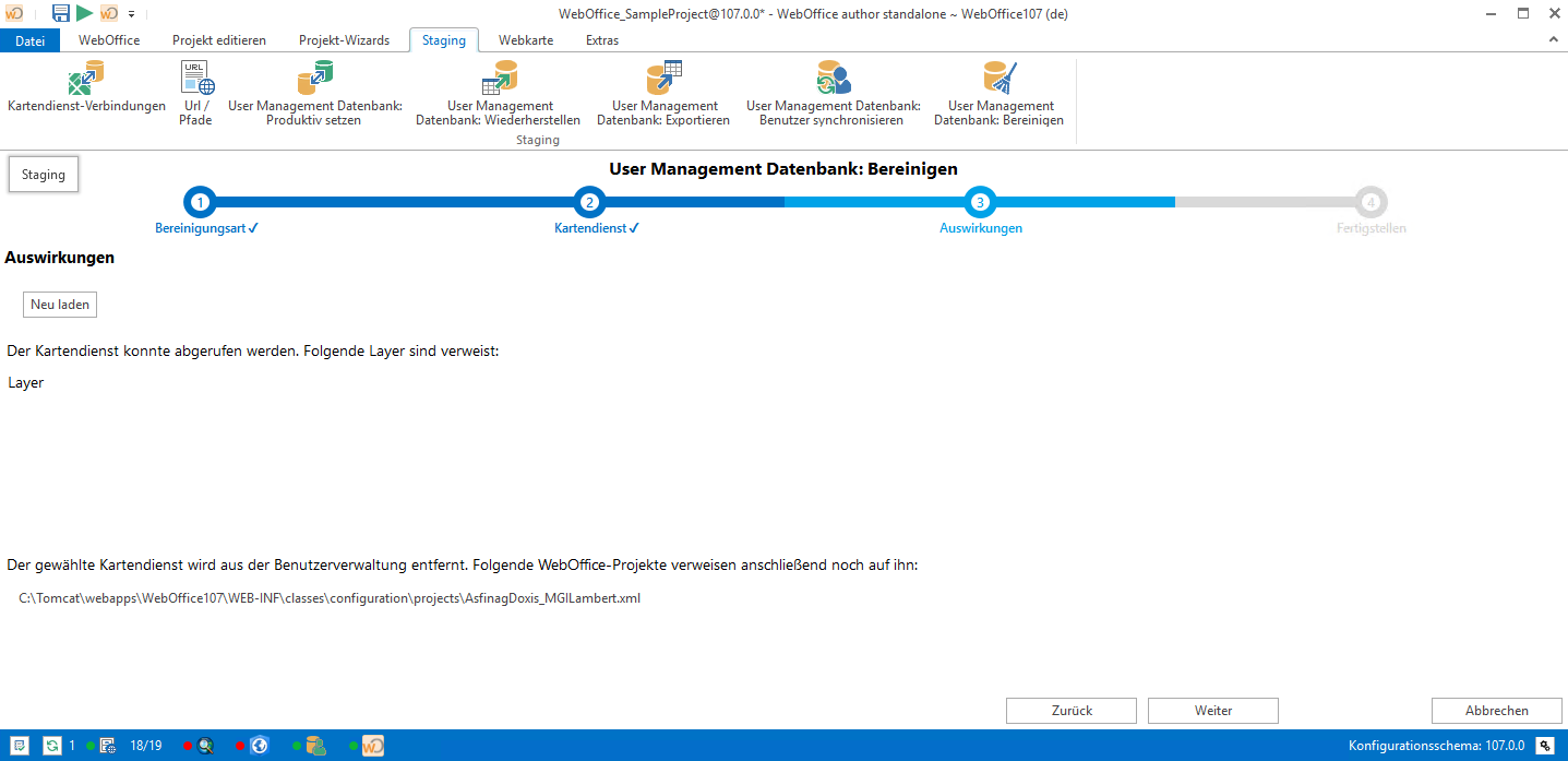 Anzeige der verwaisten Layer im ausgewählten Kartendienst