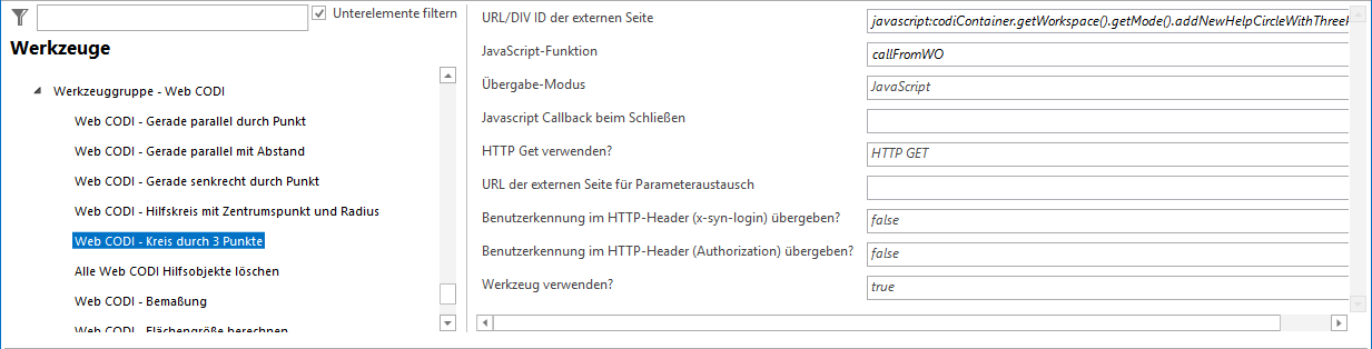 Konfiguration - Web CODI Kreis durch 3 Punkte Konfiguration - Web CODI Kreis durch 3 Punkte