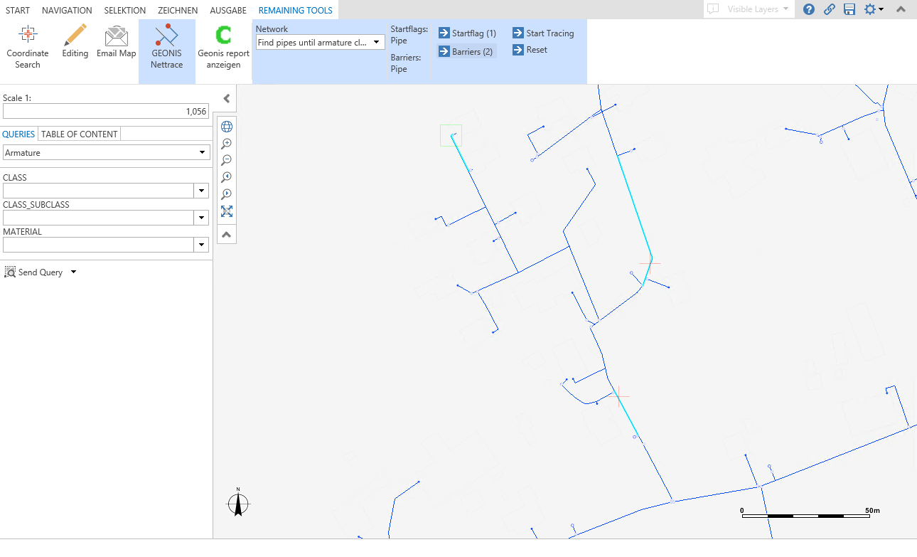 Definition of startflags and barriers inside a GEONIS network