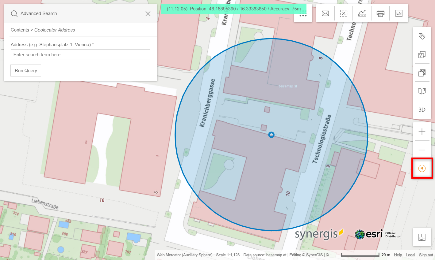 Displaying the current location in tracking mode in WebOffice flex client