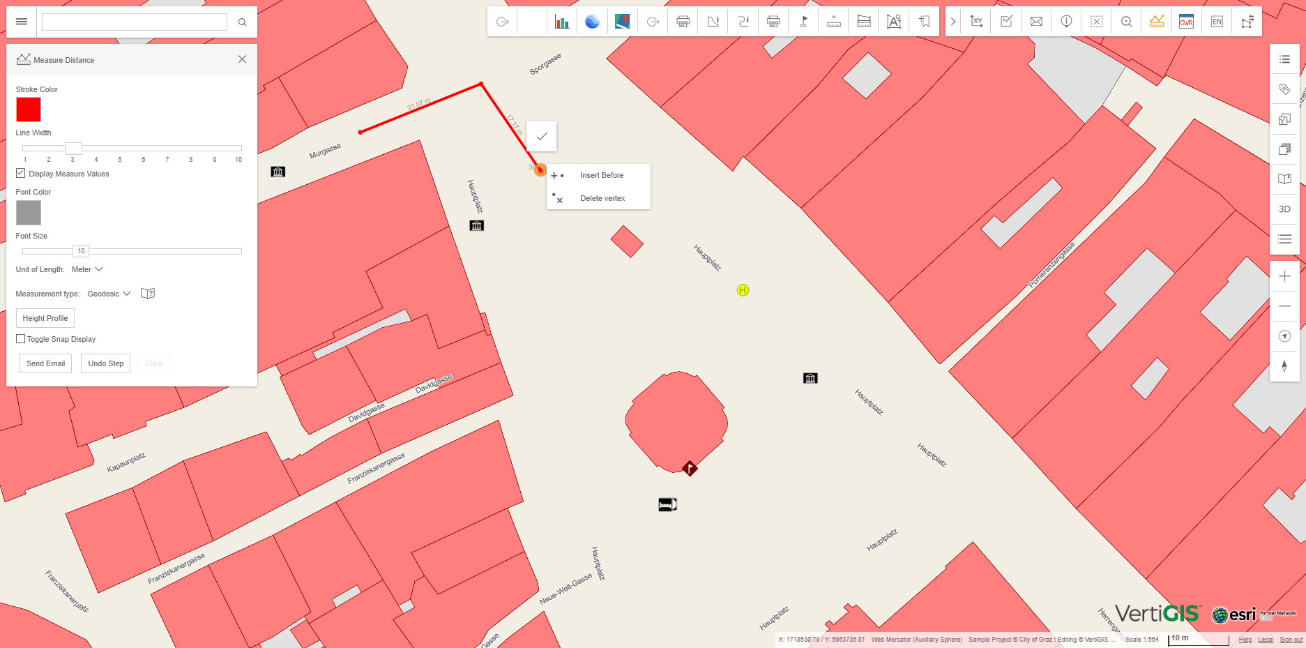 Insert or delete a vertex of an active measurement in the WebOffice flex client