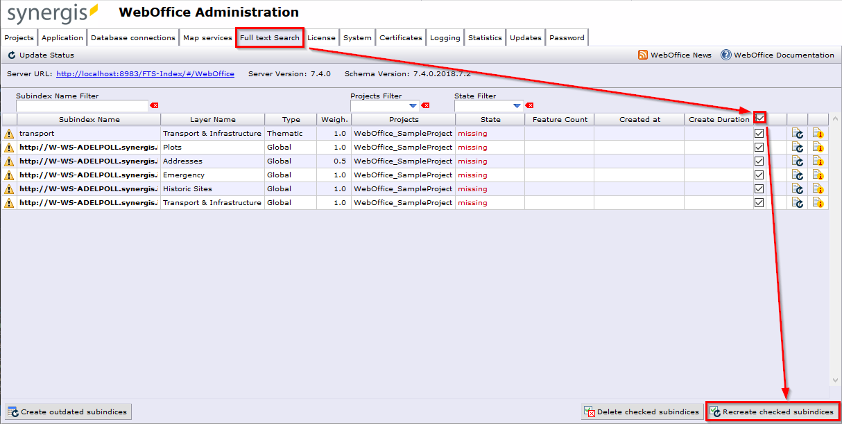 Create the subindices in Synadmin
