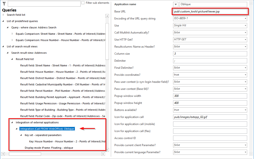 Confguring an Integration (Call FROM WebOffice) for starting the oblique aerial images tool out of a search result (1) Confguring an Integration (Call FROM WebOffice) for starting the oblique aerial images tool out of a search result (1)