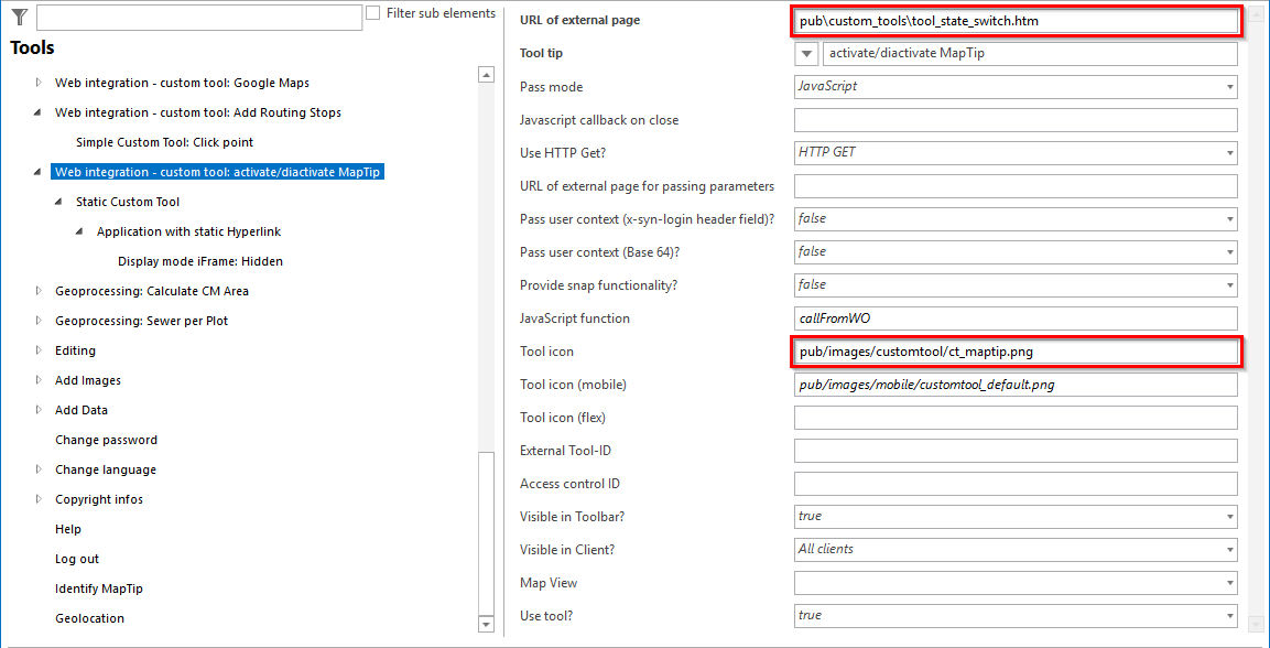 Configuration of a custom tool Configuration of a custom tool