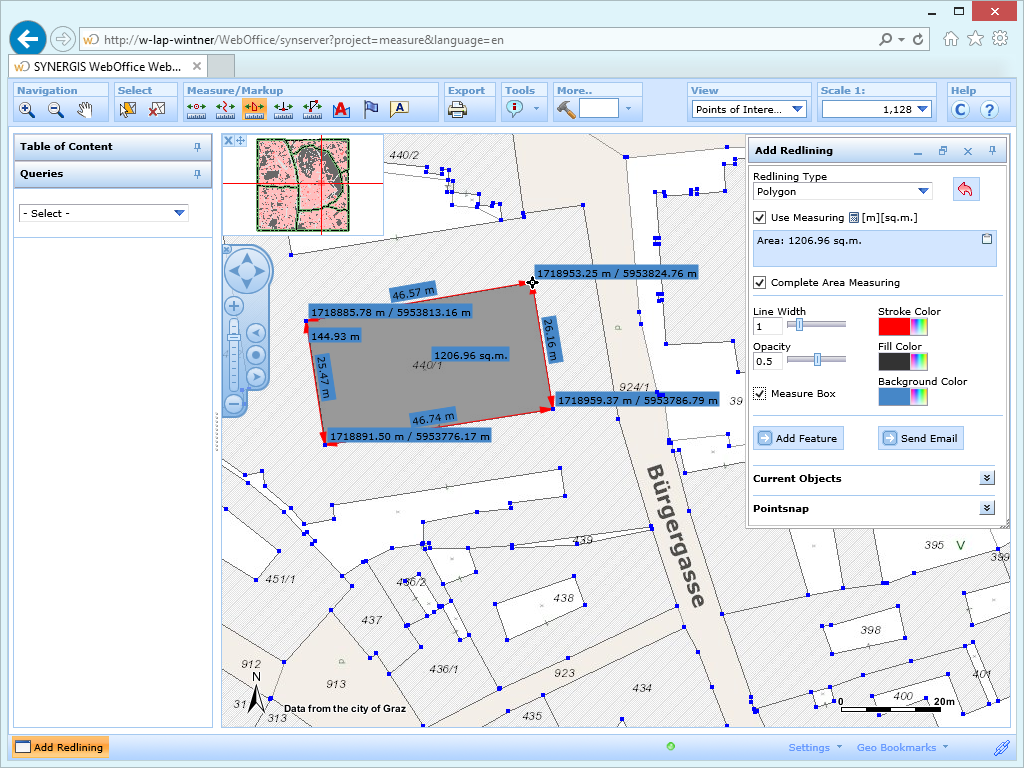 Measuring an area using snapping in the WebOffice html client Measuring an area using snapping in the WebOffice html client