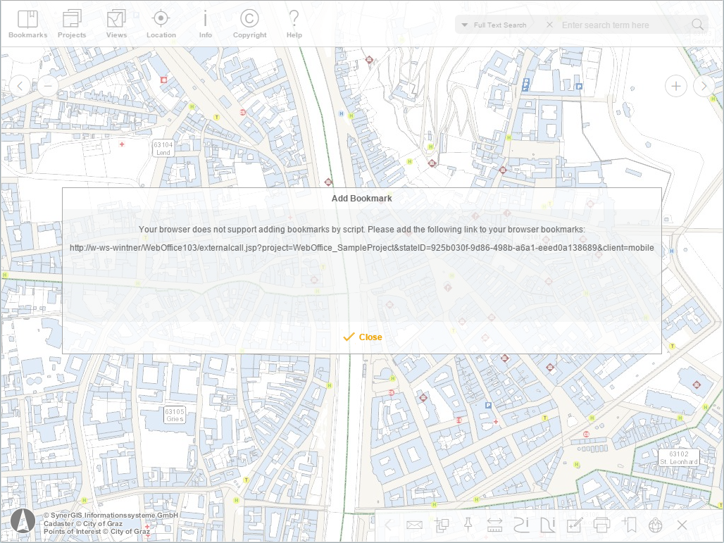 Add a bookmark in the WebOffice mobile client - tablet mode