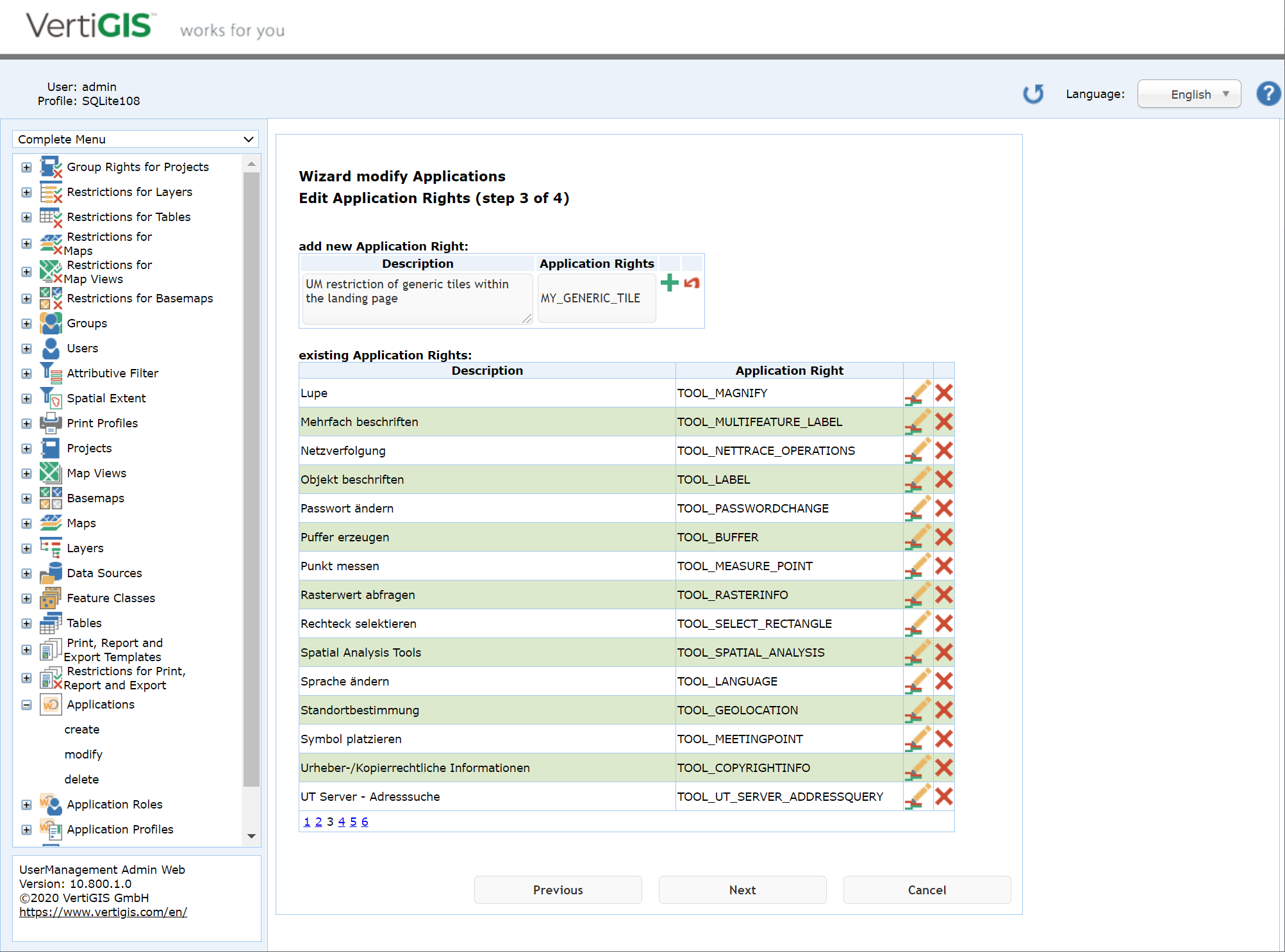 Modify applications - Step 3 Edit or Create Application Rights Modify applications - Step 3 Edit or Create Application Rights