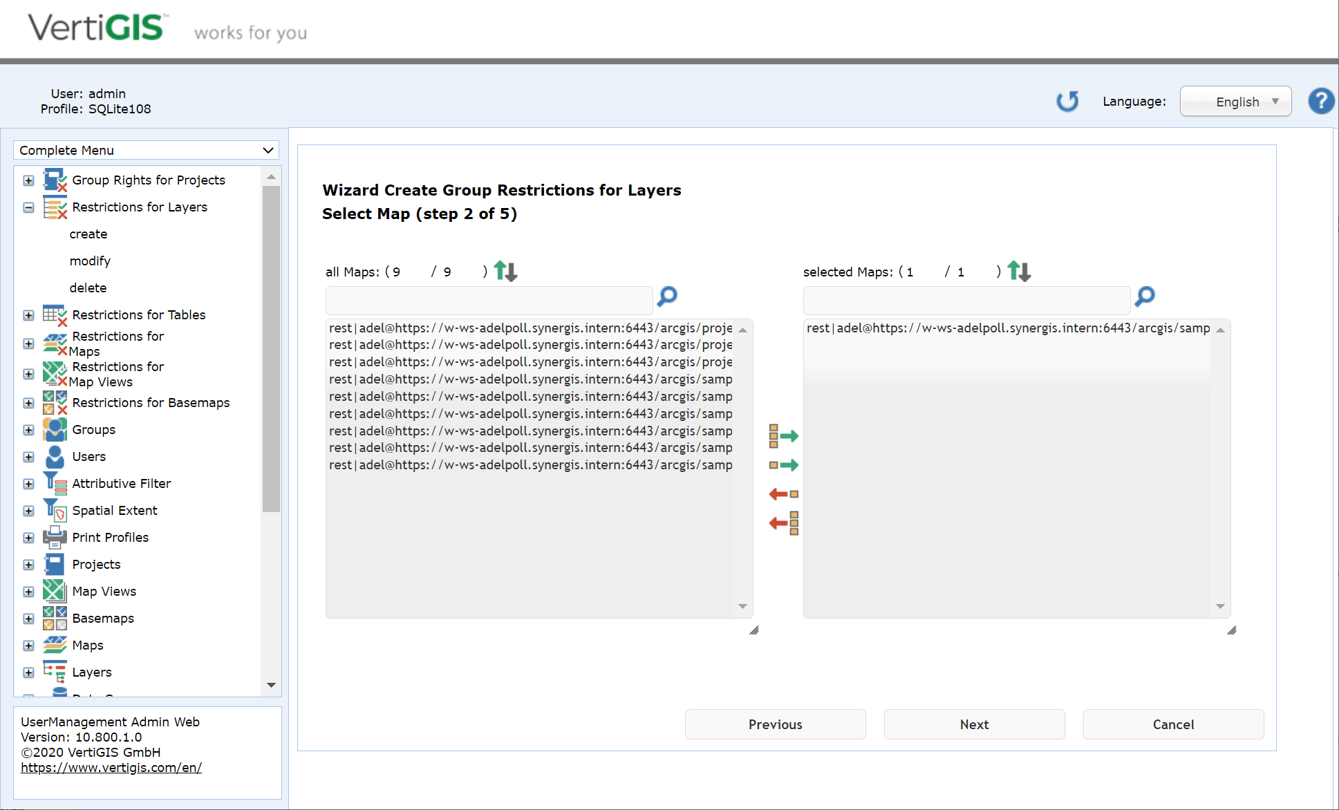 Create group restrictions for layers - step 2 select map