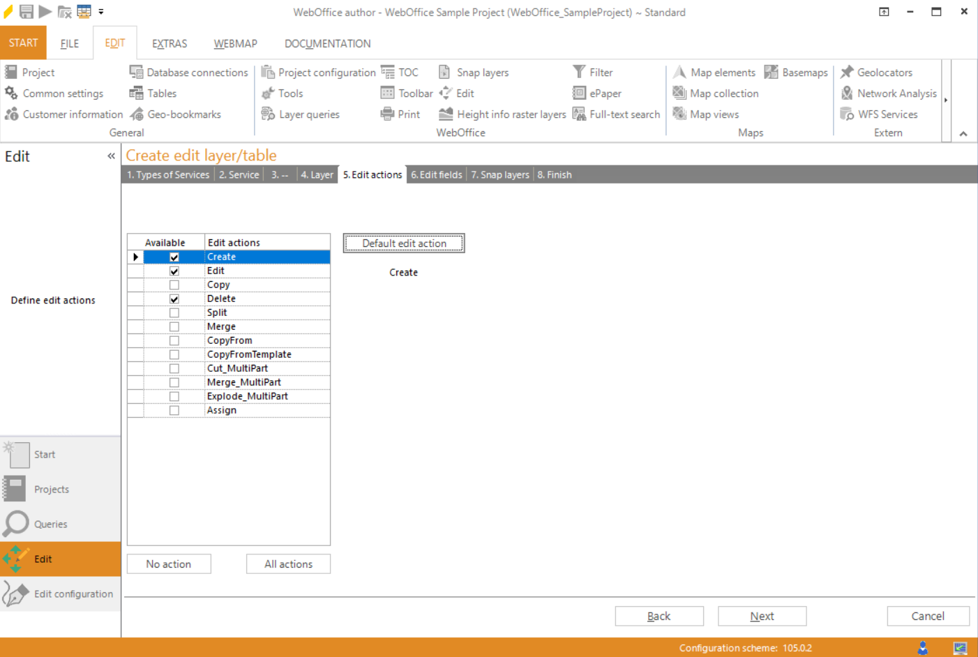 Wizard "Create edit layer/table" - edit actions Wizard "Create edit layer/table" - edit actions