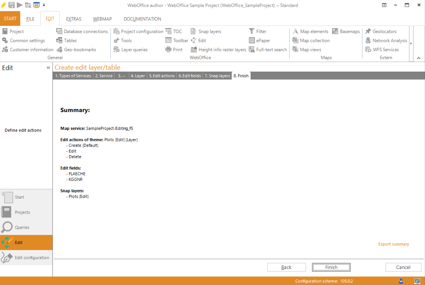 Wizard "Create edit layer/table" - summary Wizard "Create edit layer/table" - summary