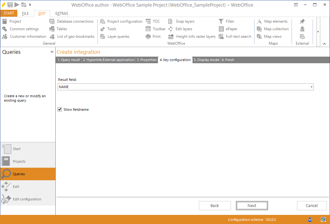 Wizard "Create integration" - key configuration Wizard "Create integration" - key configuration