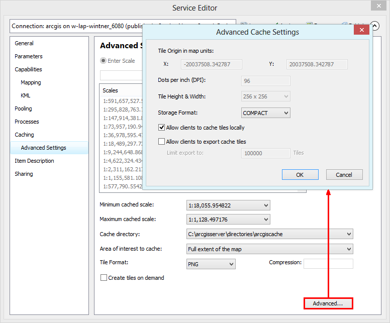 Service Editor - advanced cache settings