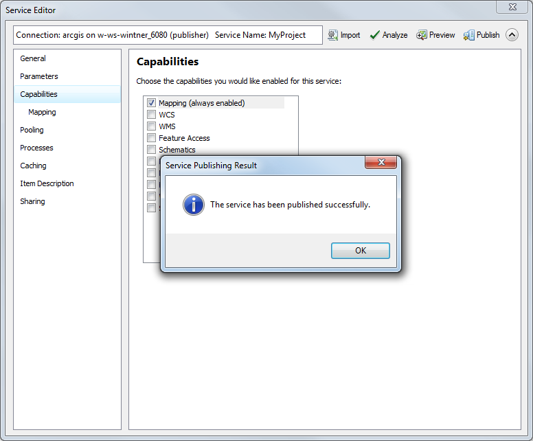 Confirmation of succesful publishing