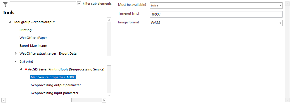 Map service properties configuration