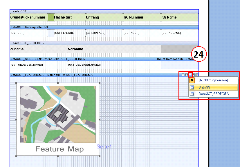 Zuweisen der Feature Karte zum Datenband der Feature Class