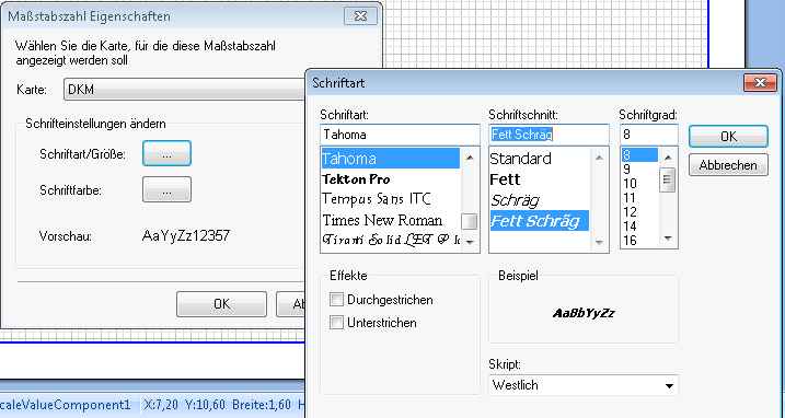 Maßstabszahleinstellungen für die Feature Karte DKM