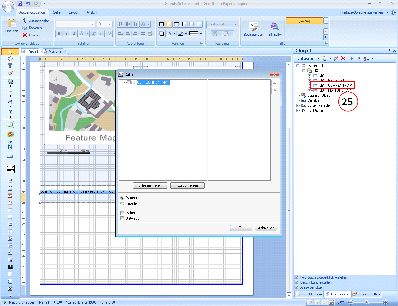 Hinzufügen des Current Máp Datenbandes