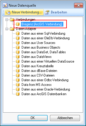 Datenquelle von ArcGIS Verbindung hinzufügen