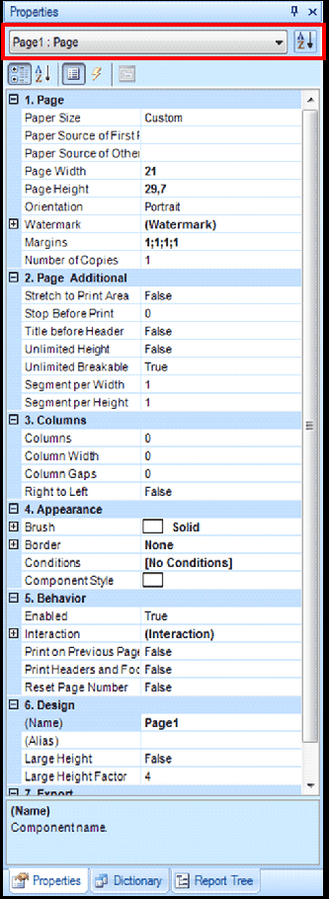 Properties of the page