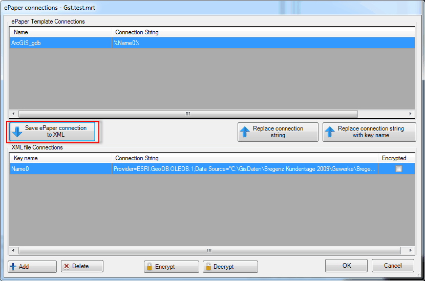 Save ePaper connection to XML