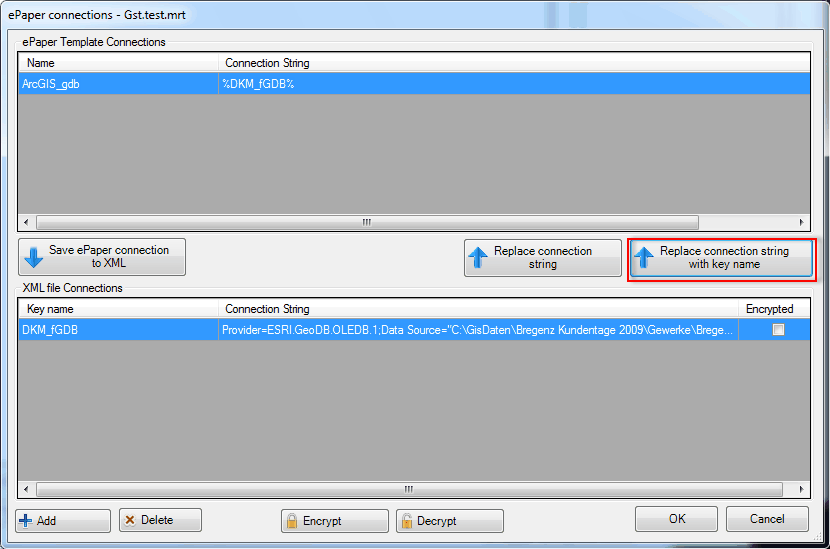 Replace connection string with key name