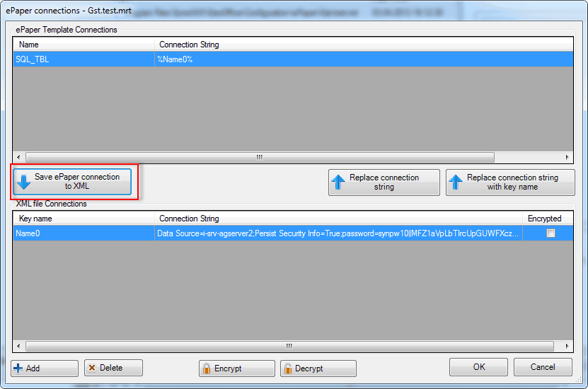 Save ePaper connection to XML