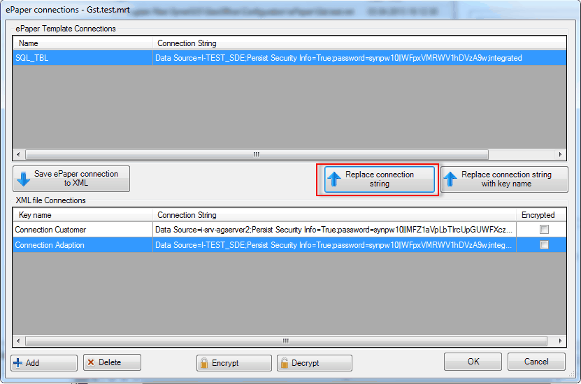 Select the new connection and replace the connection string