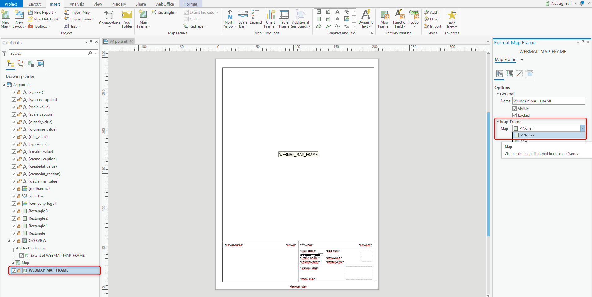 Zurücksetzen des Map Frames auf <None> Zurücksetzen des Map Frames auf <None>