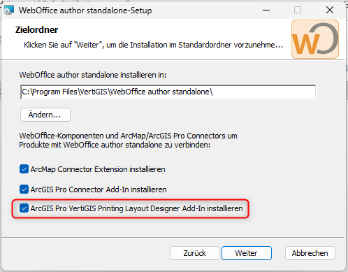 WebOffice author standalone Setup - Installation Layout Designer