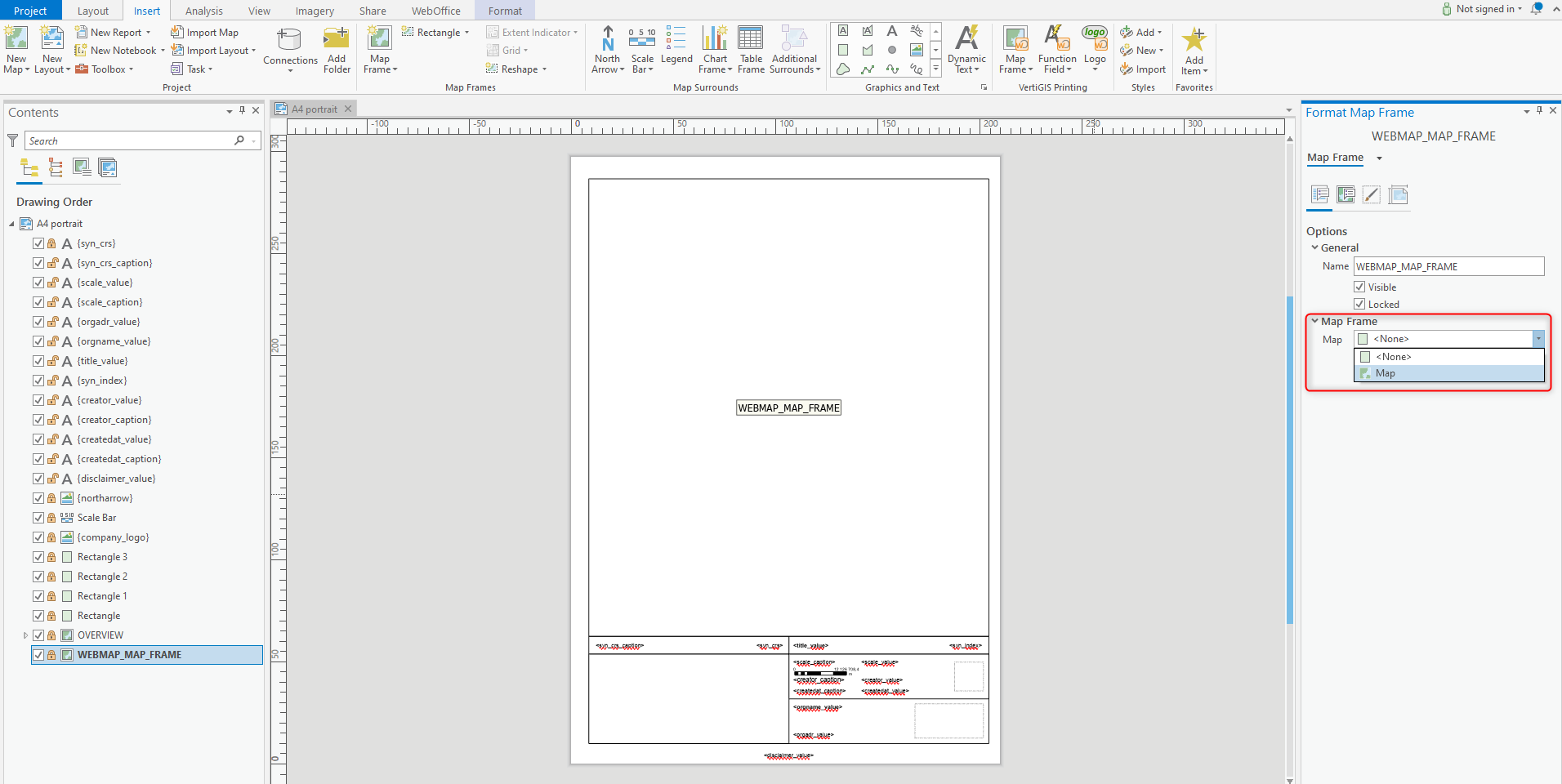 Adjustments to WEBMAP_MAP_FRAME in ArcGIS Pro