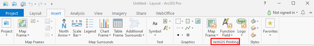 VertiGIS Printing Layout Designer - Toolbar in ArcGIS Pro