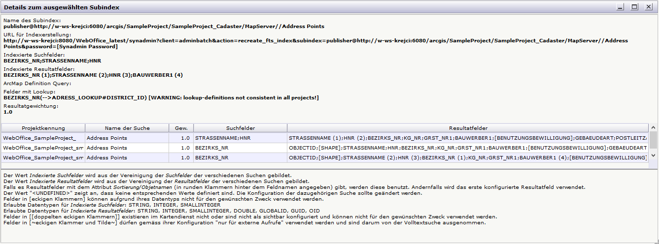 SynAdmin Volltextsuche Subindex Details - Lookup Konflikt