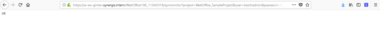 Überwachung eines WebOffice 10.9 R5 Projekts mit der Synmonitor Call-Schnittstelle - OK